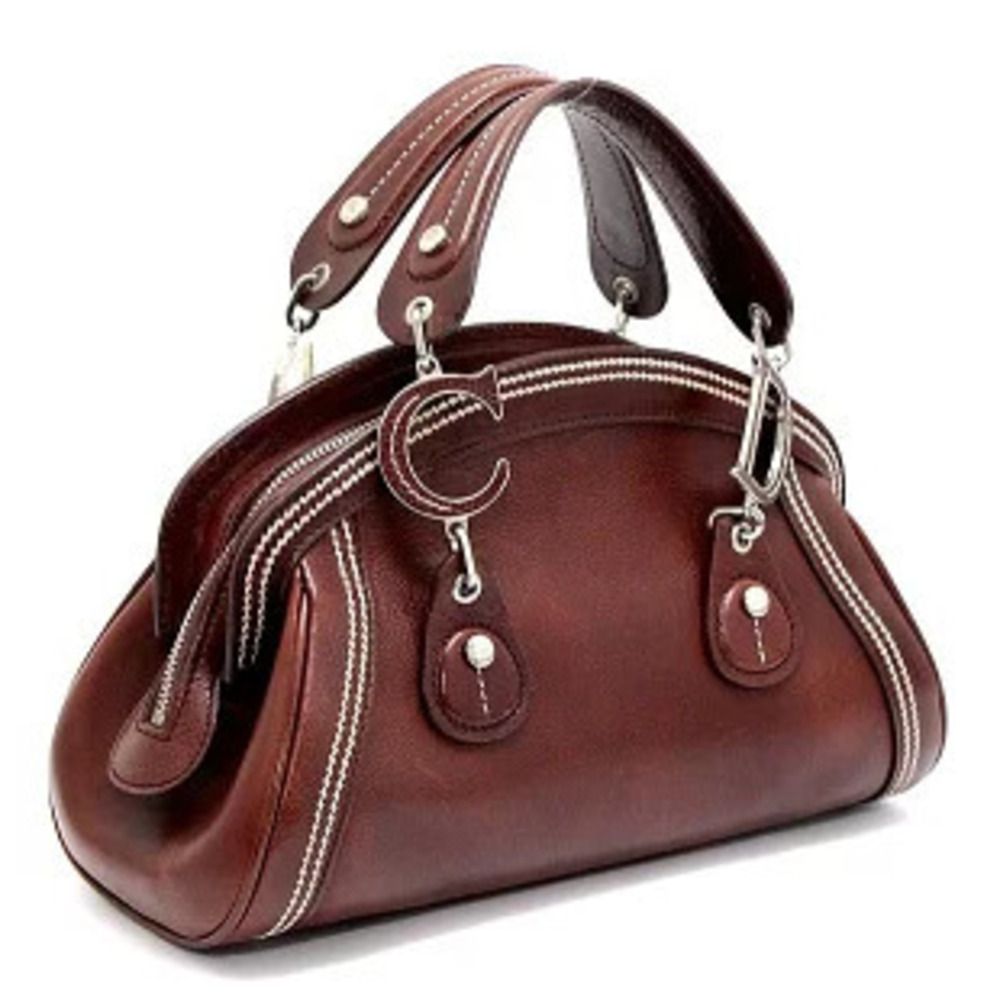 Christian Dior Embroidered Handbag Brown Leather - Picture 2 of 6